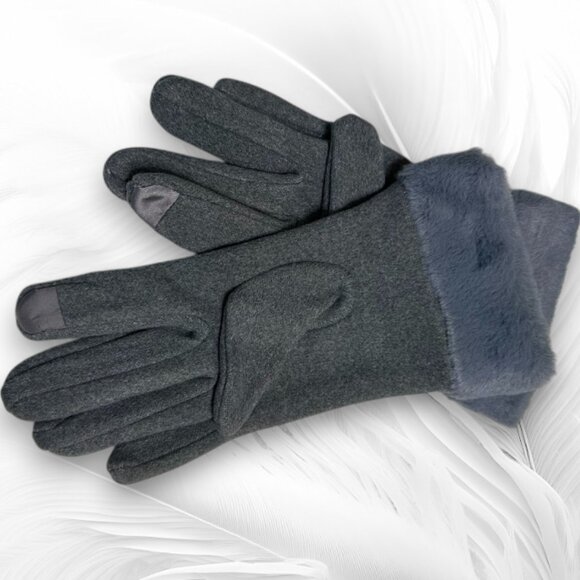 Gray Winter Gloves for Women Elegant Touchscreen Gloves with Faux Fur Cuffs - Picture 2 of 5